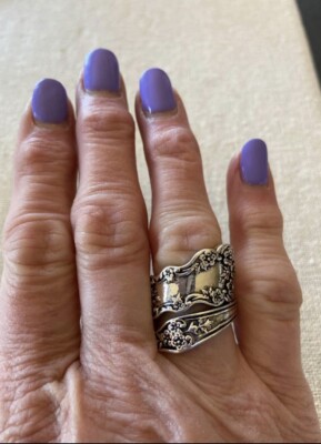 Adjustable Silver Spoon Ring With Tiny Flowers        -All Sizes 5-12