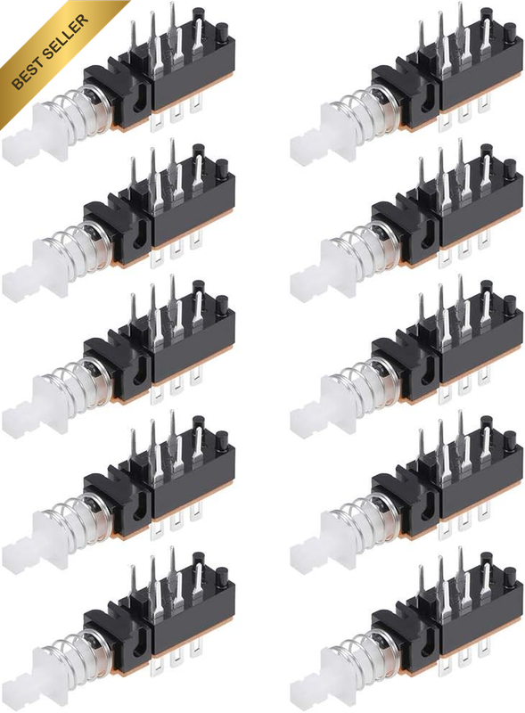 Push Button Switch, DPDT 6 Pin 1 Position Self-Locking Black 10Pcs