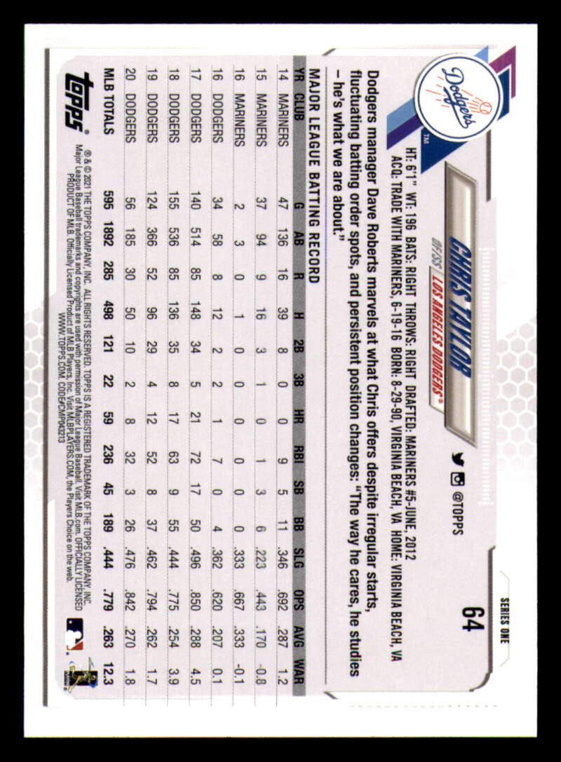 2021 Topps Employee Edition # 64 Chris Taylor Los Angeles Dodgers