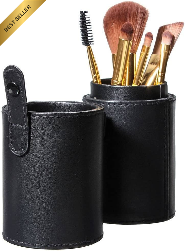 Makeup Brush Holder Organizer PU Leather Cosmetics Make up Cup Storage Travel Ca