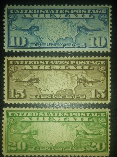 TRAVELSTAMPS: 1926-30 US Stamps Scott #s C7-C9 Map of U.S. and Airplane, mnh og