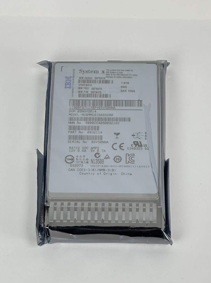 0 Hours IBM Lenovo 00FN414 HGST 1.6TB SAS 12Gbps SFF 2.5