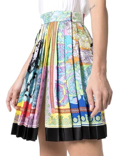 【関税＆送料込み】Versace Multicolor Pleated Mini Skirt Wi Versace Short Pleated Skirt in Blue | Lyst