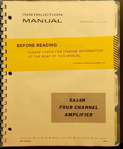 Tektronix 5A14N four channel amplifier instruction manual vintage booklet