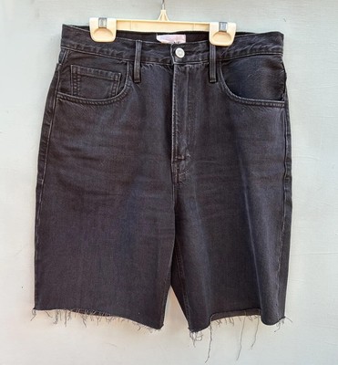 Frame Jean Shorts 28 Dark Wash Gray Denim Wide Leg 28 Mom High Rise Cutoffs