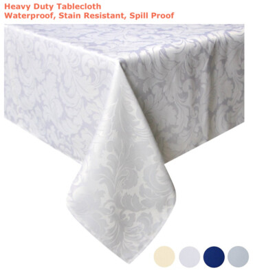 Tektrum 60''X84'' Rectangular Damask Tablecloth-Waterproof/Stain Resistant (White)