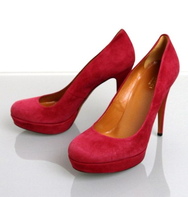 Pre-owned Gucci Authentic  Suede Platform Pump Shoes Raspberry, 269702 C2000 6233 In Pink