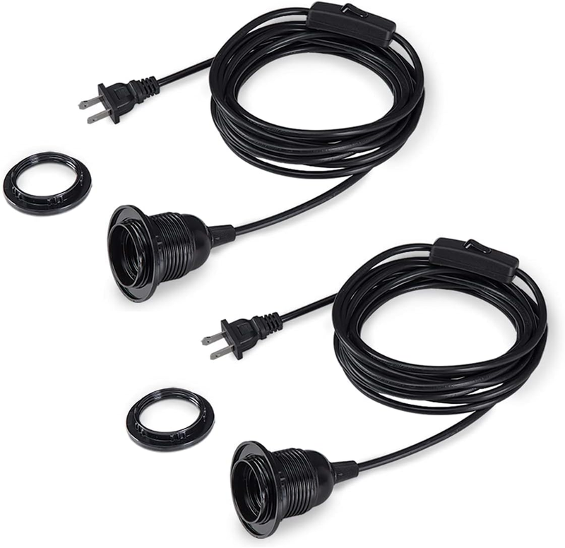 2-Pack 15 Feet Plug in Pendant Light, Black Extension Hangin