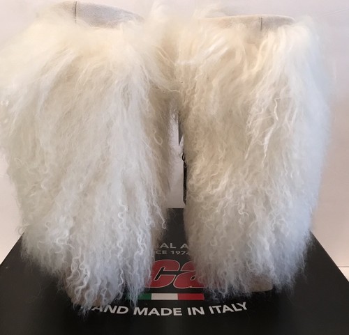 Pre-owned Oscar Sport Oscar Boot Barbara White Fur Goat Classic Boot Made In Italy Leather Sz 7 38