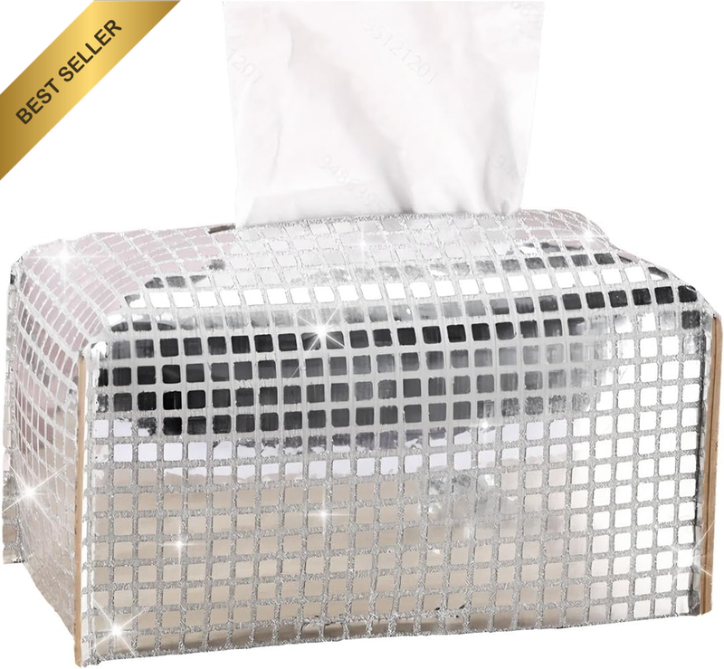 Tissue Box Holder, Disco Ball Design Glitter Silver Square Tissue Box, Cute Tiss