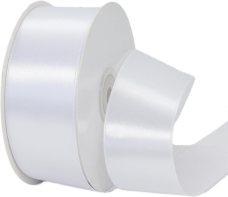 White Satin Ribbon 3.8 Cm Wide 50 Yards Long Bouquet Ribbon Roll for Gift Wrappi