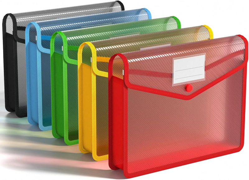 Plastic File Folders, 5 Pack A4 Poly Envelope Expanding File W...