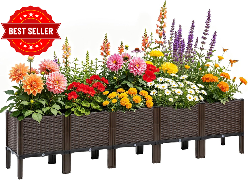 Raised Garden Bed with Legs 200X40X50 Cm, Rattan Self Watering Planter
