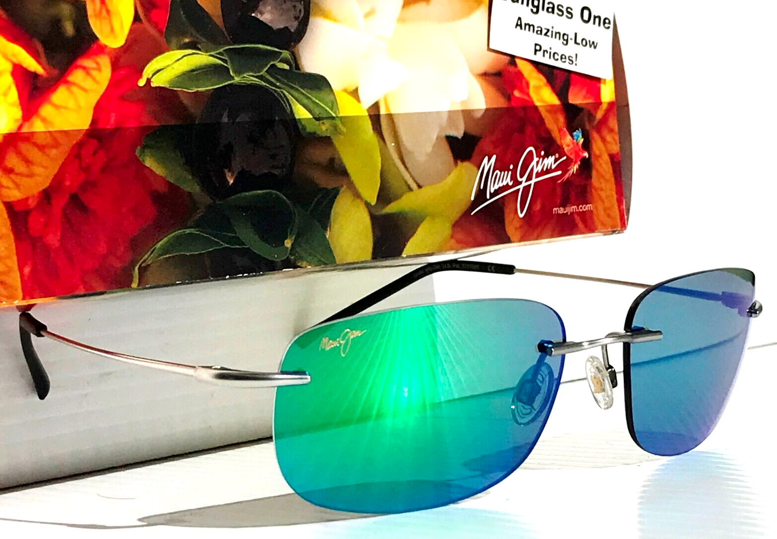 Pre-owned Maui Jim Ohai Matte Silver Polarized Green Mirror Sunglass Gm334-17m
