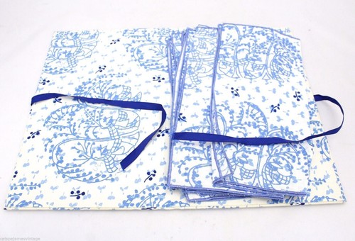 Vera Neuman Portfolio Collection 6 Napkins + Fabric Cover VTG Blue White NWOT