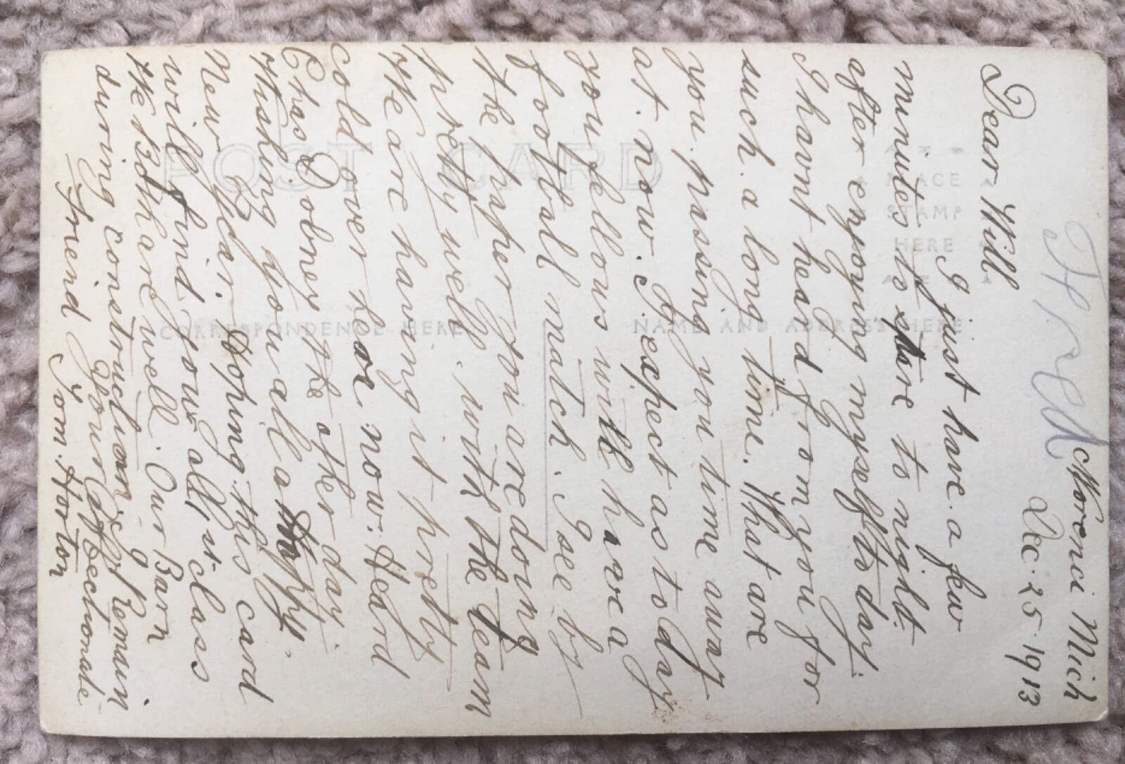 1913 MORENCI MICHIGAN RPPC POSTCARD = TOM HORTONS NEW BARN VINTAGE