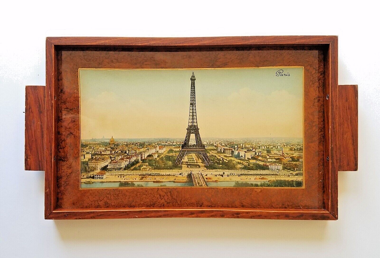 Antique EIFELL TOWER Souvenir Serving Tray French Art Print 30s Paris Small Tray