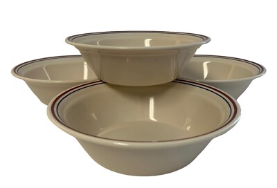 4 Corelle ABUNDANCE  Soup Cereal Bowls Beige Sandstone Maroon/Blue 6 3/4''