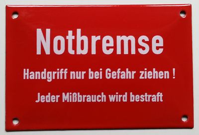 Notbremse  Emailschild Email Schild Eisenbahn Bahnschild DB Bahn Waggon