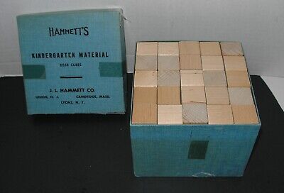 VINTAGE  J.L. HAMMETT CO.KINDERGARTEN CHILDRENS WOODEN BUILDING BLOCK SET W/ BOX