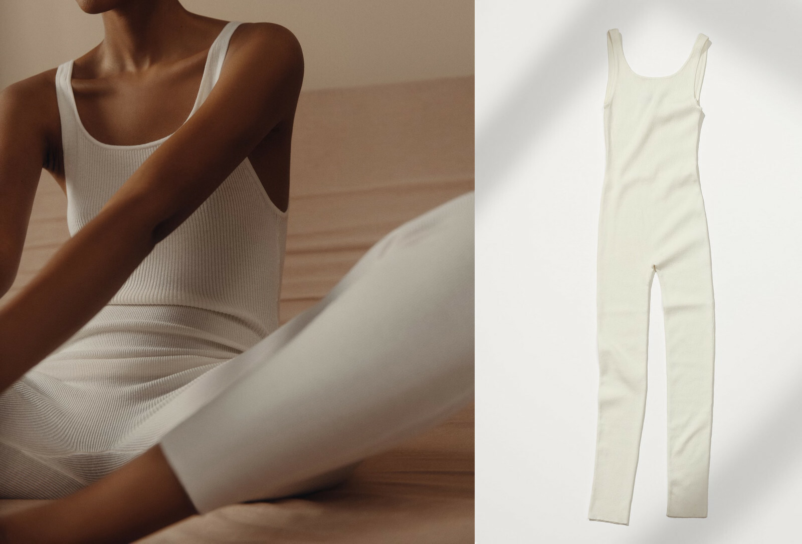 ZARA NEW WOMAN STRAPPY LONG RIBBED JUMPSUIT WHITE XS-L 8779