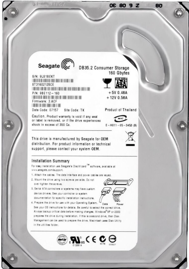 Seagate st3160215a 160 GB 7200 3.5インチHD Amazon.com: Seagate ST3160215A 160GB 7200 RPM ATA 3.5