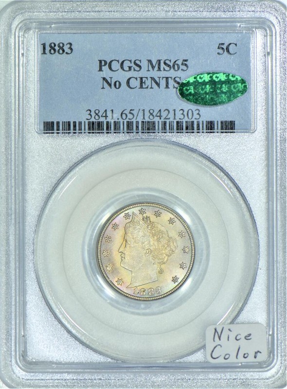 1883 No CENTS Liberty Nickel PCGS & CAC MS-65; Nice
