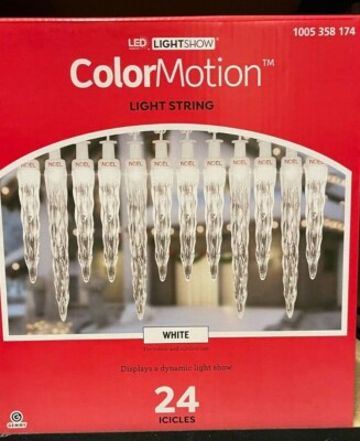 Gemmy Lightshow Color Motion 24 Count White Deluxe LED Christmas Icicle Lights 