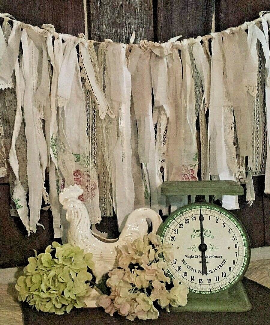 5 ft photo prop fabric garland farmhouse Wedding nursery lace vtg roses rags