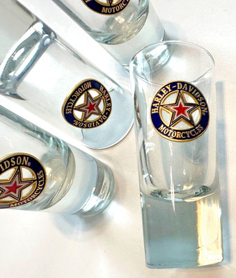 Harley Davidson Motorcycles Set of 4 Tall Shooter Shot Glasses Metal Star 5 1/4''