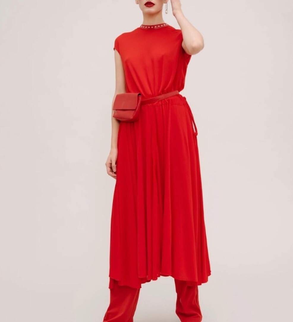 Céline Red Dress with studded leather detail. Iconic Phoebe