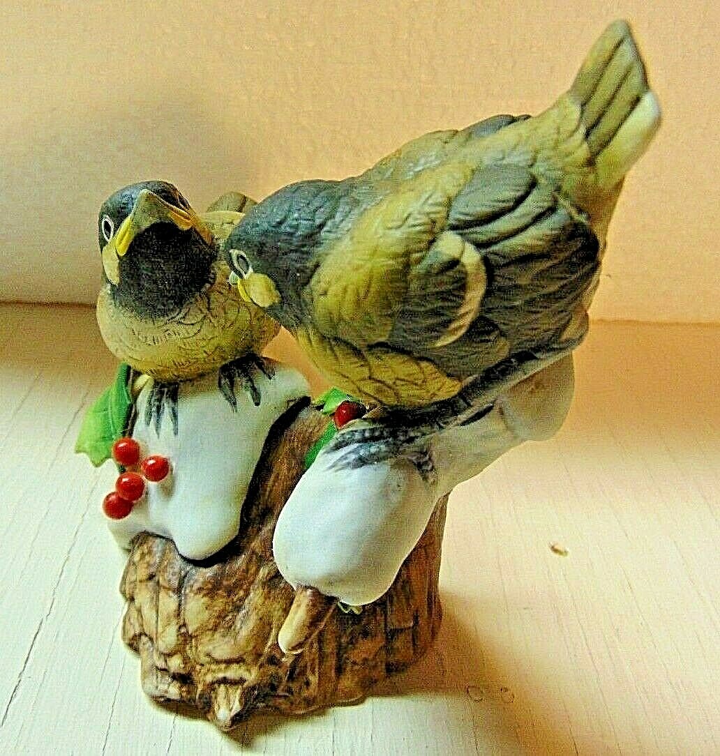 Andrea by Sadek Chickadees with Holly & Berries 1983 #6726 Figurine