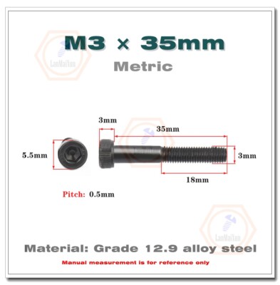 M3 M4 M5 M6 Black Alloy Steel Allen Hex Socket Cap Head Screw Bolt Grade 12.9