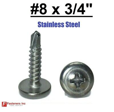 #8 x 3/4'' Stainless Steel Phillips Modified Truss Head Self Drilling Screw