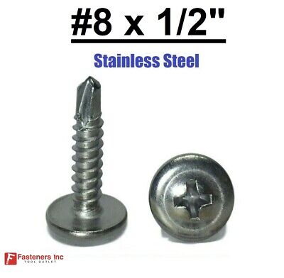 #8 x 1/2'' Stainless Steel Phillips Modified Truss Head Self Drilling Screw