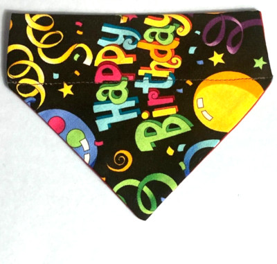 Over Collar Slide On Pet Dog Cat Bandana Scarf  HAPPY BIRTHDAY   SMALL