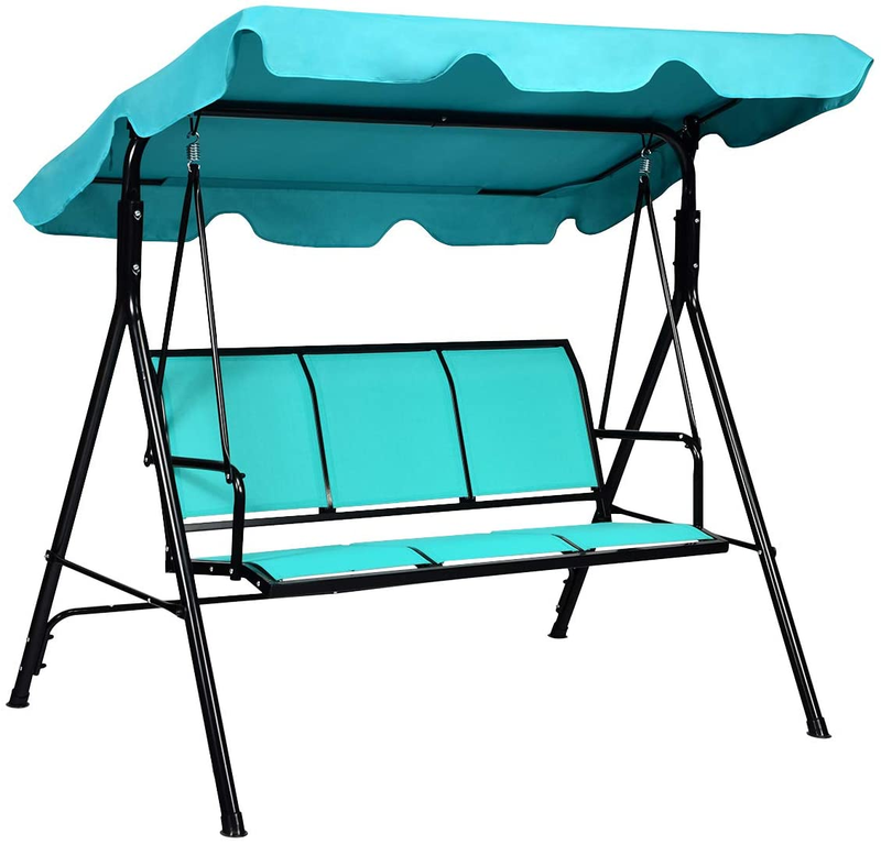 Patio Swing with Adjustable Canopy 3 Person Heavy Duty Steel Frame Garden Bench
