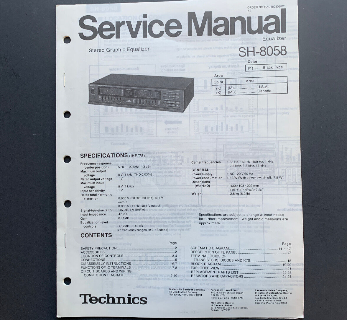 Technics SH-8058 Stereo Graphic Equalizer ORIGINAL Service Technics SH-8058 Stereo Graphic Equalizer ORIGINAL Service