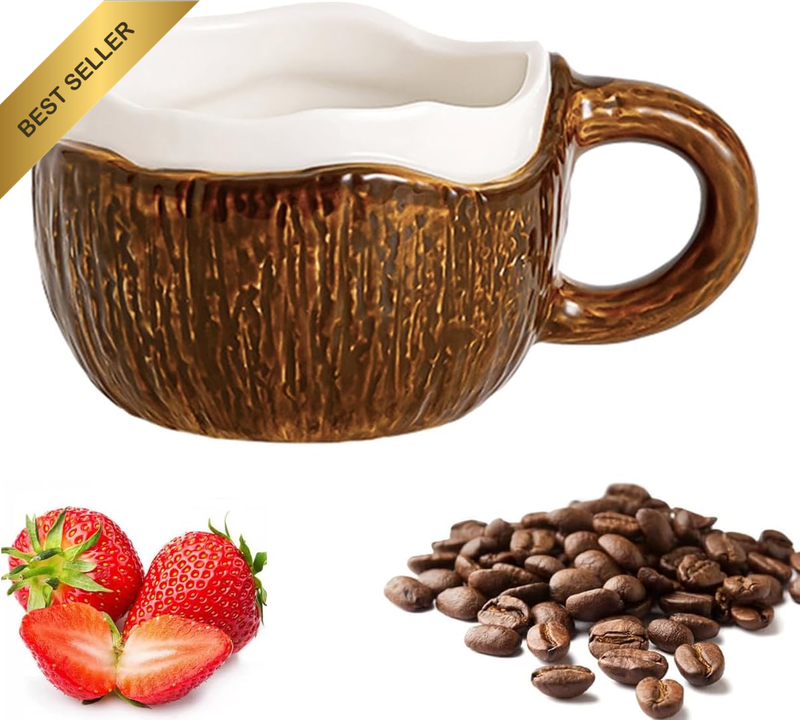 Coconut Cups, Ceramic Coffee Cup Ceramic Mug for Men, Women, Unique Mugs with Ha