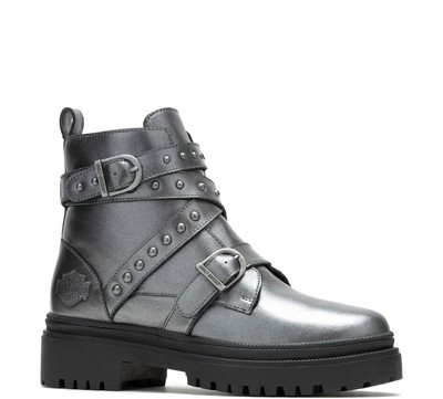 Pre-owned Harley-davidson Women's Carrigan Boot Metallic Grey - D87301, Metallic Grey In Gray