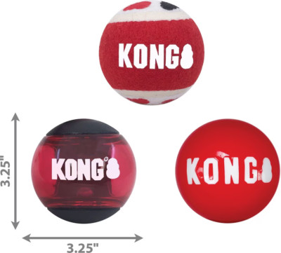 KONG Signature Balls LARGE Squeezz Action Tennis Squeak No Squeak Dog Fetch Toy