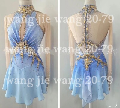 New  Ice Figure Skating Dress Figure Skating Dress For Competition blue dyeing