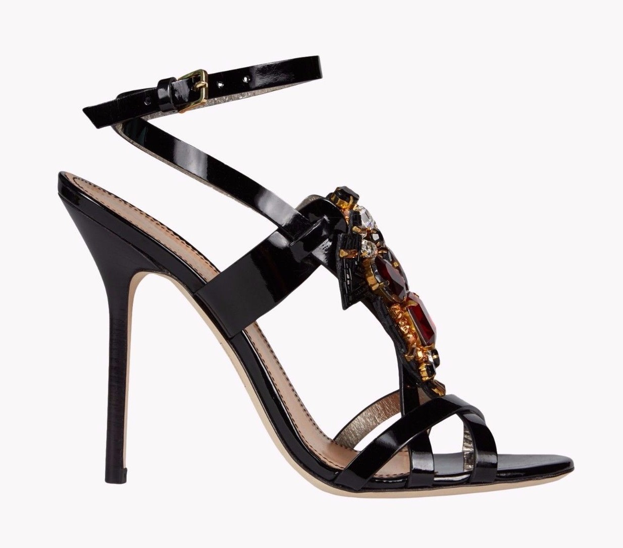 Pre-owned Dsquared2 6.5/37 8.5/39 Jeweled Black Cleo Patent Leather Ankle Strap Sandals