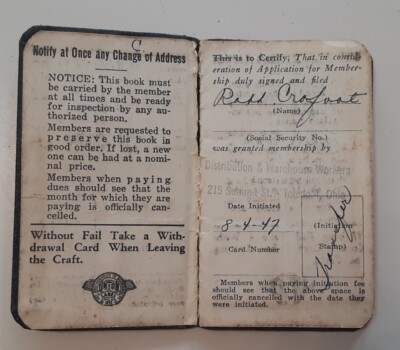 Vintage IB of TCW & H of A General Teamsters Union  Booklet 1939 Stamps AF of L