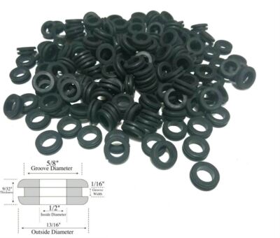 50-Pack of Rubber Grommets 1/2'' Inside Diameter - 1/16'' Groove - Fits 5/8'' Holes