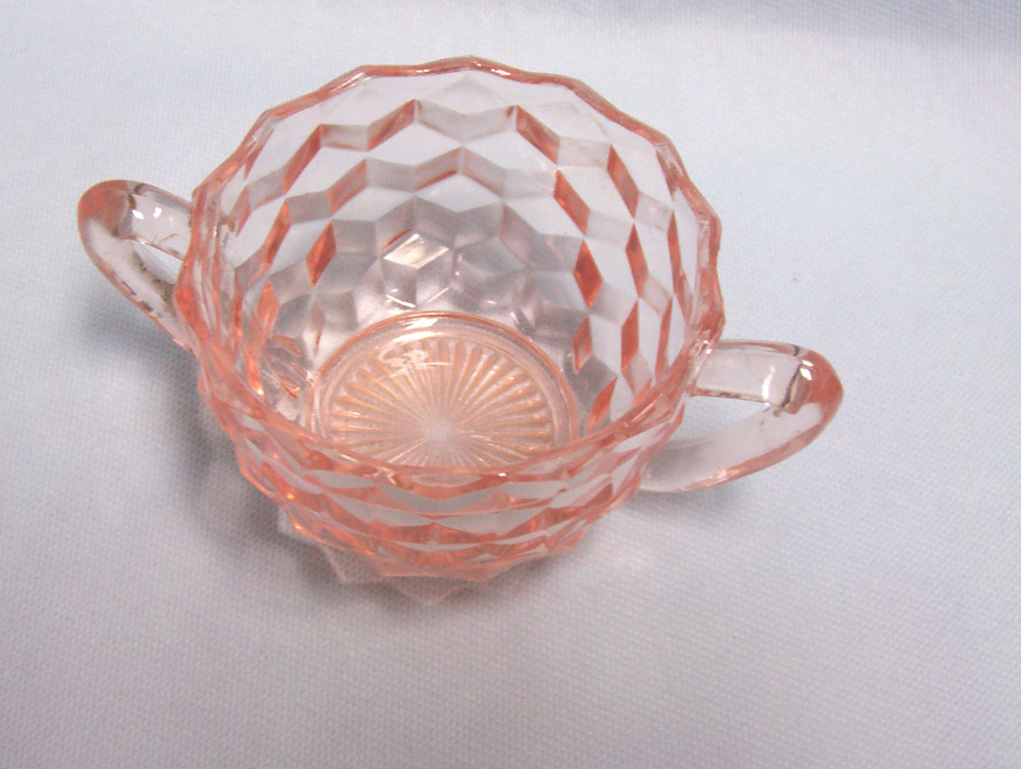 Vintage Pink Depression Glass Open Sugar Bowl Jeannette Cube Pattern from 1950s