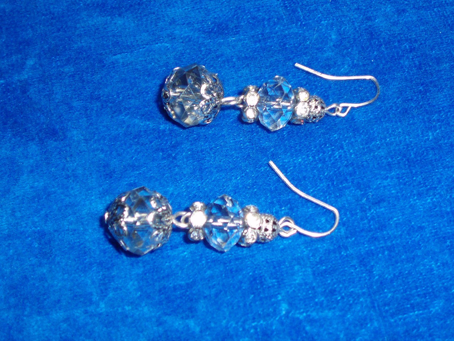 Silver Colored Filigree, Rhinestone & Clear Faceted Beads on 2