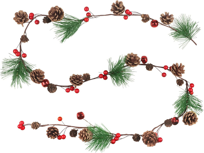 2M Weihnachtsgirlande Dekoration Tannengirlande Mit Tannenzapfen Rote Glocken Ro