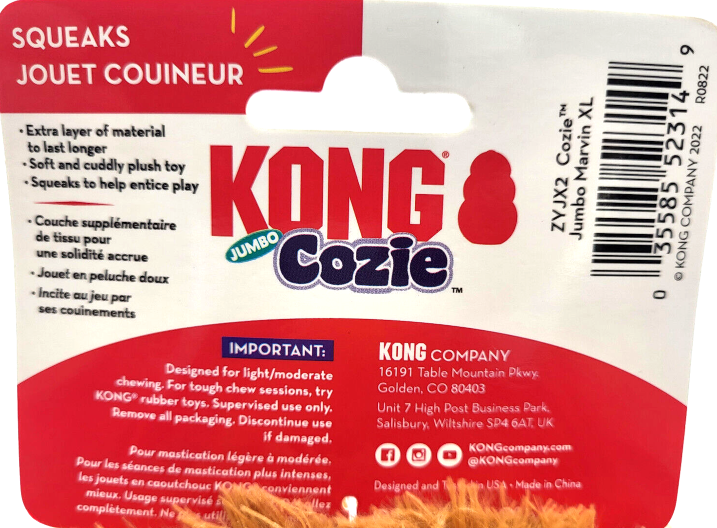 KONG Cozie Jumbo Marvin Moose Squeaky Plush Toss & Shake Dog Comfort Toy 20x16"