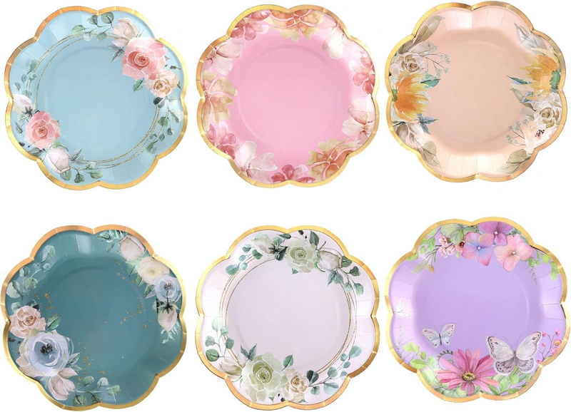 Winoo Design Floral Paper Plates - 48 PK - 9 Inch Flower Party Plates Floral Dis